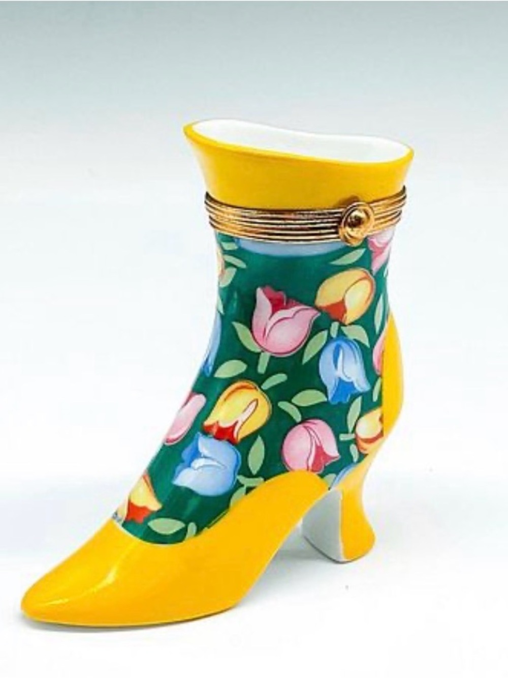 Limoges Yellow Floral Porcelain Bootie Accent